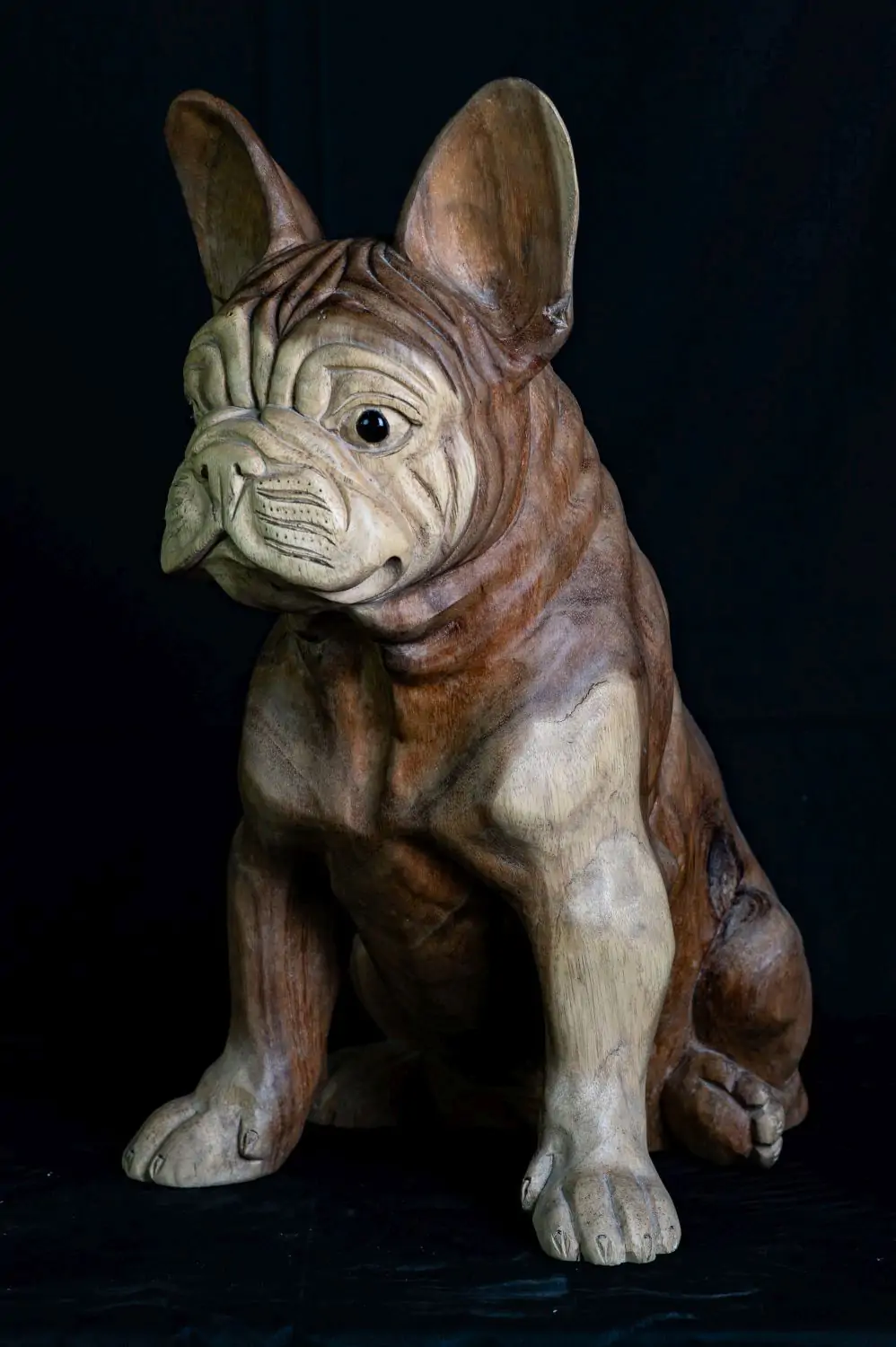  Product image 2 of the product “Seated French Bulldog made from suar wood, 50cm Height. ”